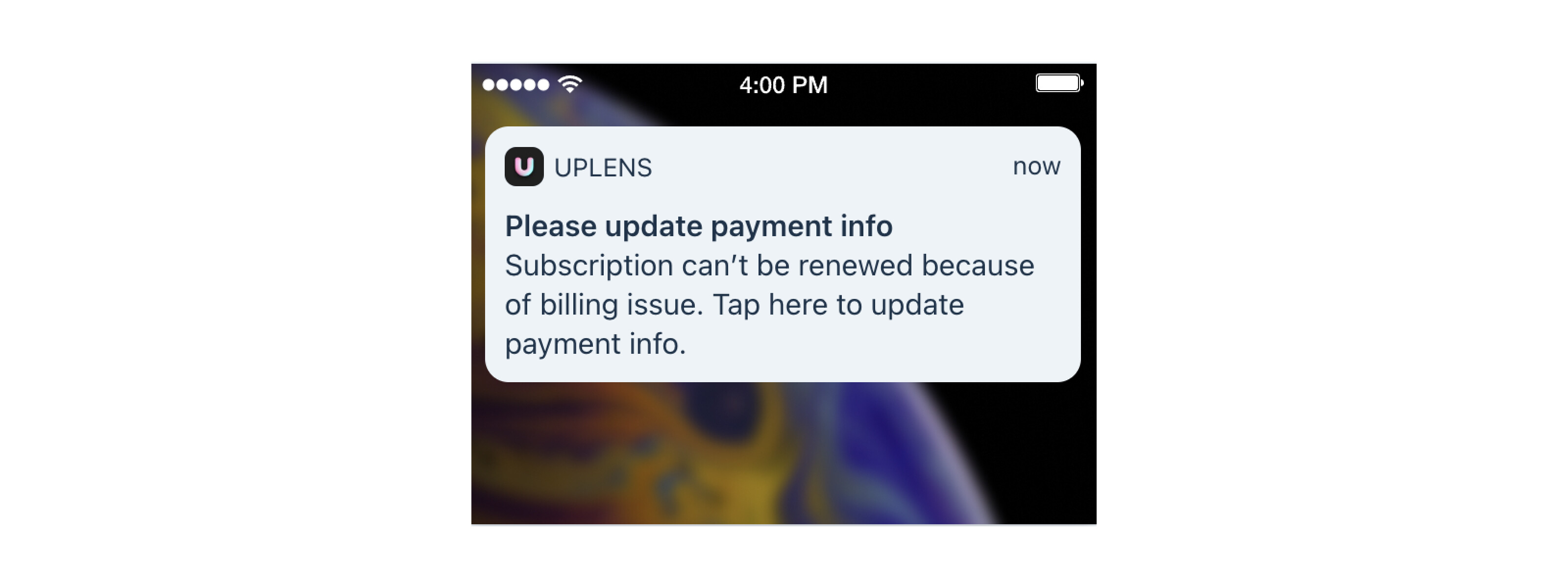 Uplens push notification created in Apphud
